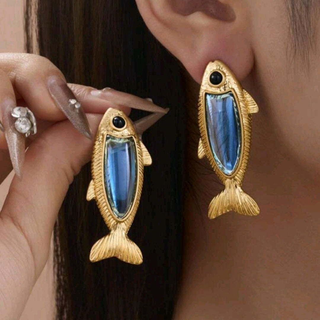 Blue Fish Earring