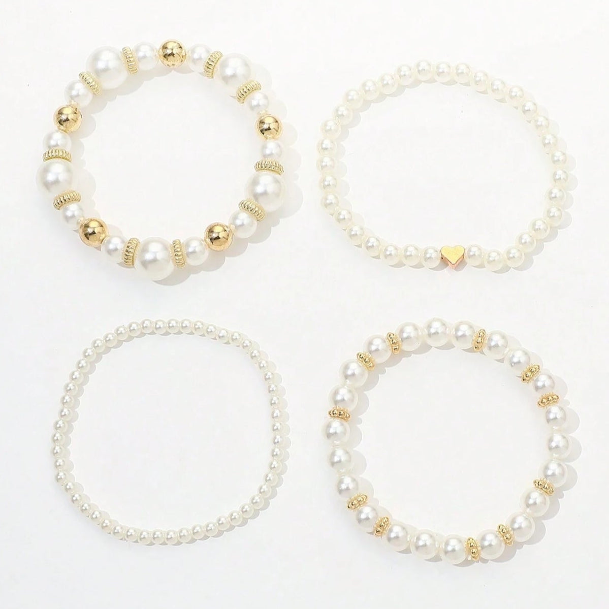 Gold Heart Pearl Bracelet Set