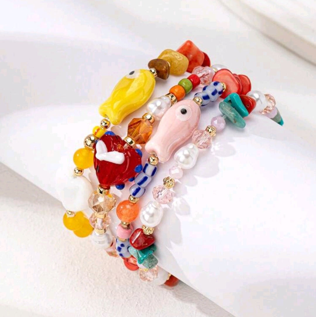 Fish and Heart Glass Bracelet