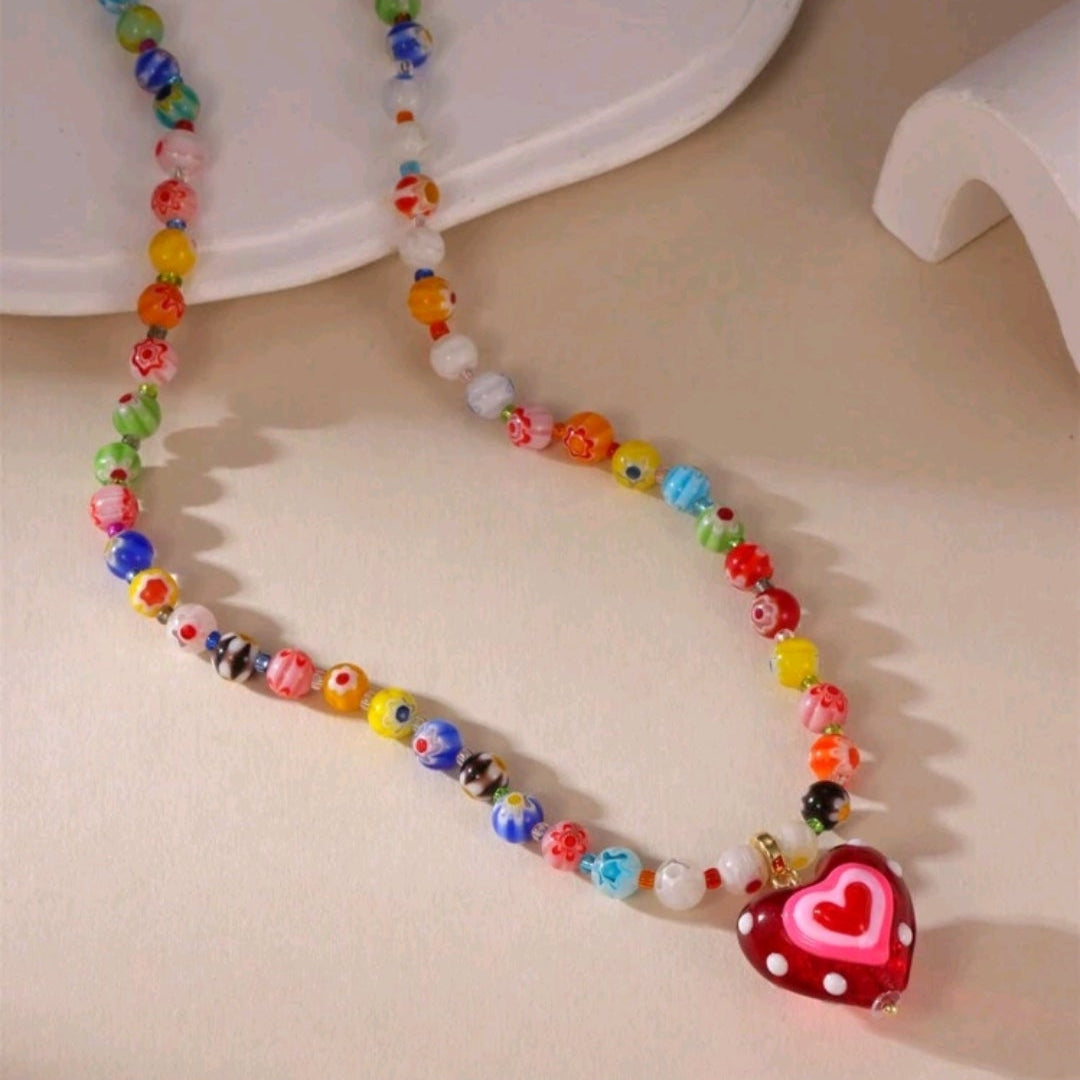 Glass Heart Circle Necklace