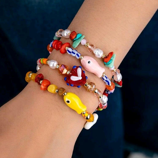 Fish and Heart Glass Bracelet