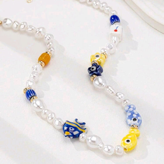 White Glass Fish Necklace