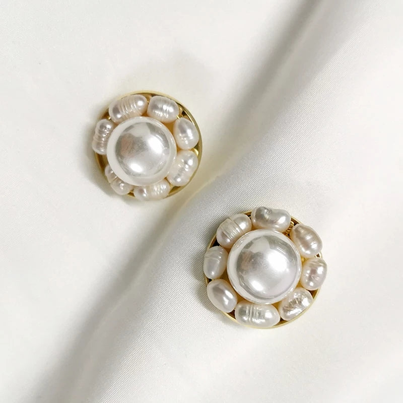 Pearl Flower Huggie Earring